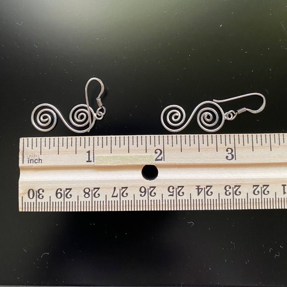 Vintage Mexico 925 Silver "Wire" Earrings Spiral Circular Shape - Picture 5 of 5